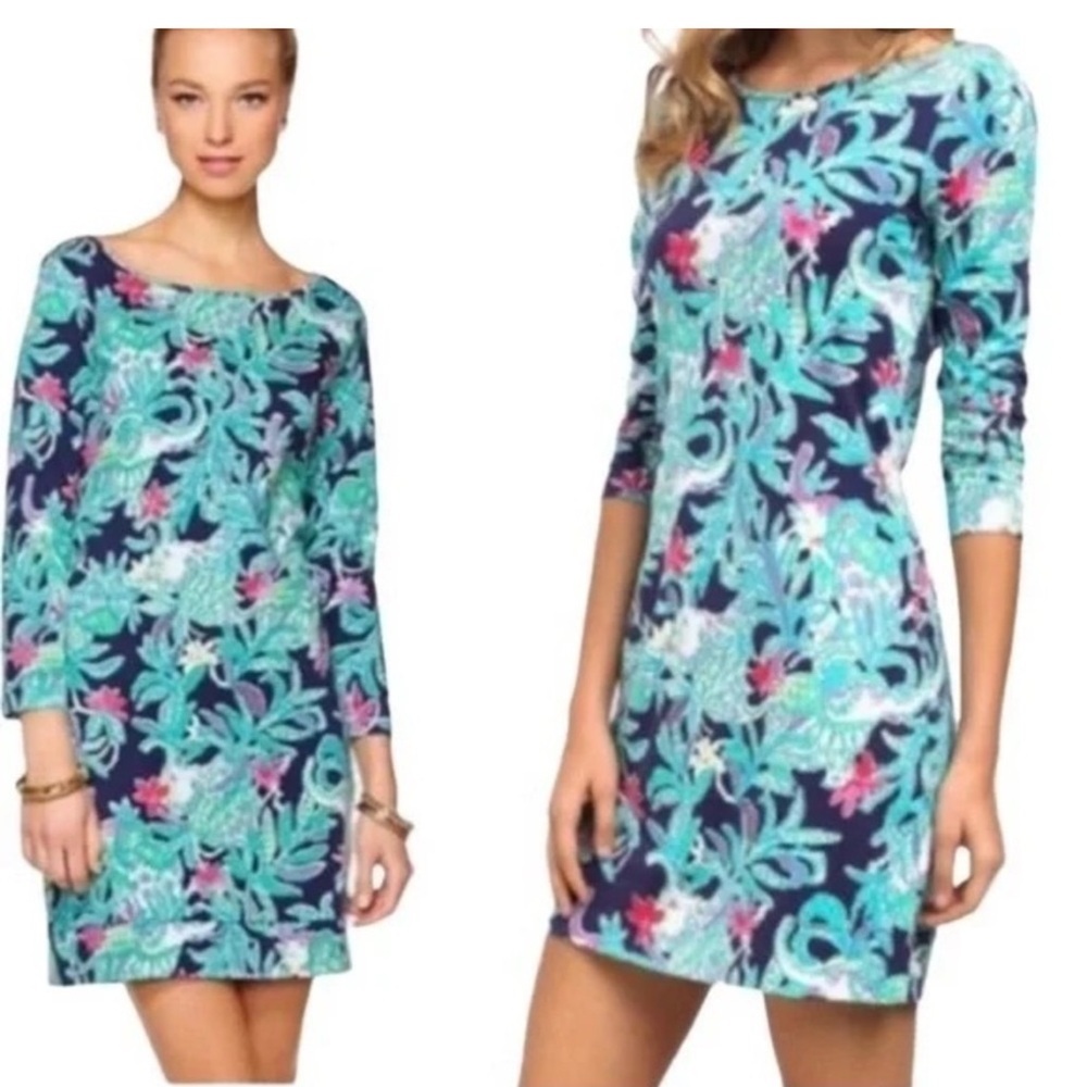 Lilly Pulitzer Marlowe Trunk in Love Elephant Navy and Pink Floral Dress Small - Picture 2 of 10